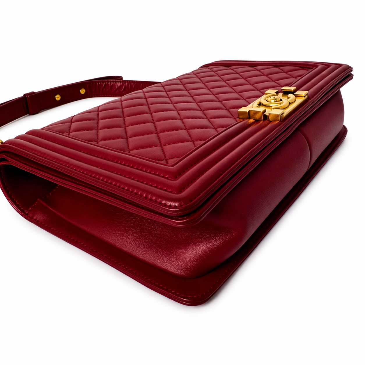 CHANEL CC DARK RED QUILTED CALFSKIN LARGE BOY BAG