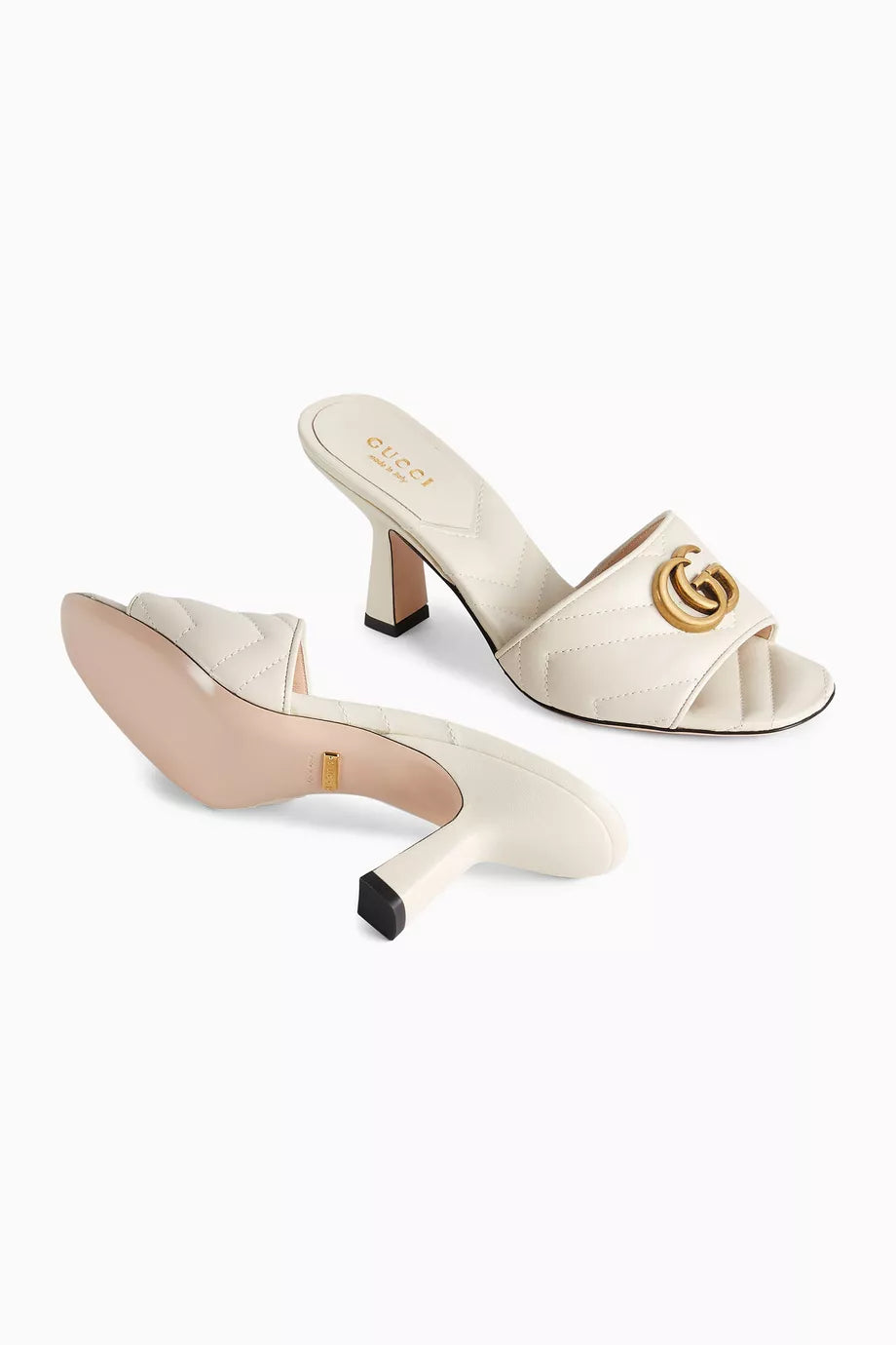 GUCCI GG MARMONT  75 DOUBLE G MULES IN MATELASSE