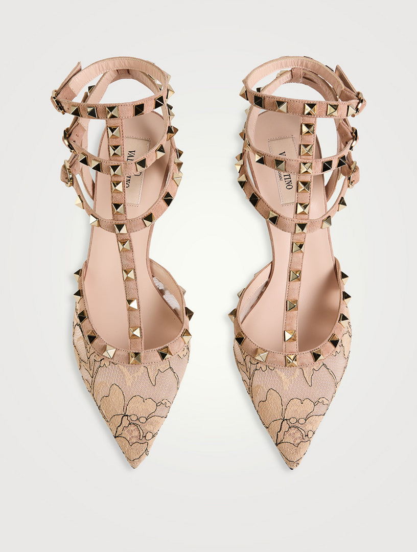 VALENTINO GARAVANI ROCKSTUD LACE PUMPS