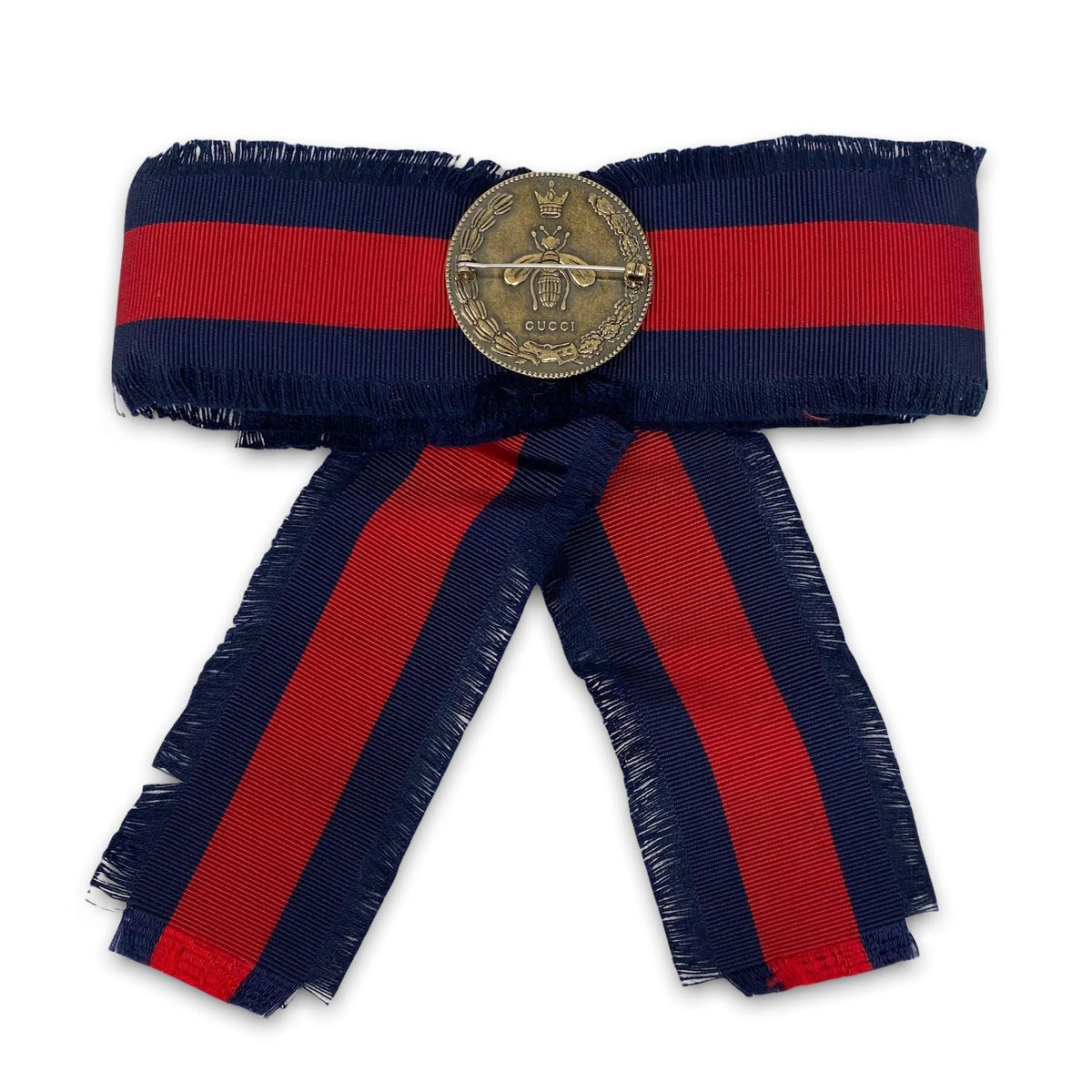 GUCCI GG WEB GROSGRAIN RIBBON BOW PIN BROOCH