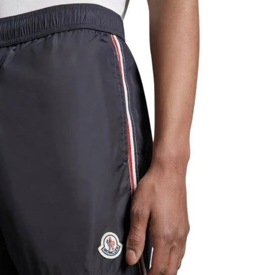 MONCLER MEN’S LOGO PATCH THREE STRIPES LINING SWIM SHORTS