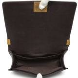 CHANEL CC DARK BROWN QUILTED CALFSKIN MEDIUM BOY BAG