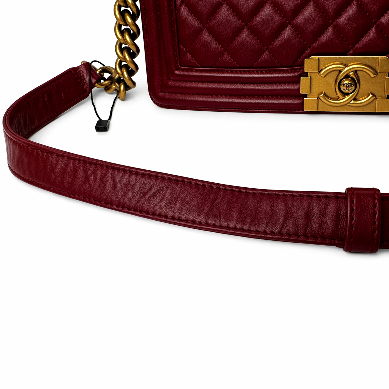 CHANEL CC DARK RED QUILTED CALFSKIN LARGE BOY BAG