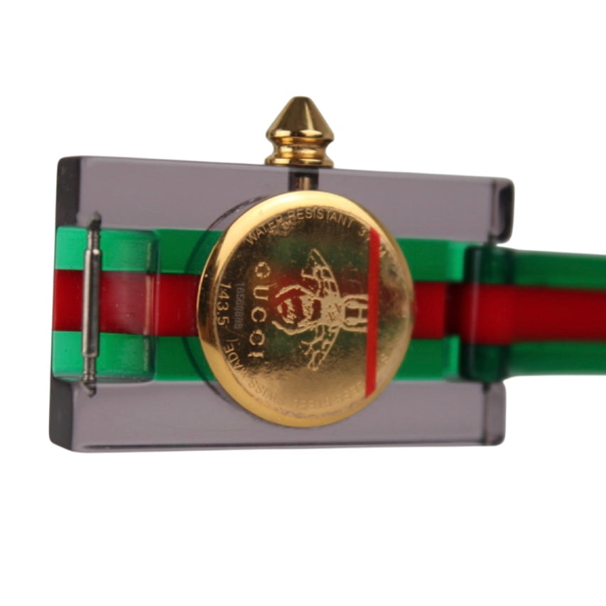 GUCCI WEB ACRYLIC GLASS STUDDED WATCH