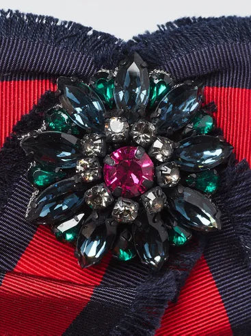 GUCCI GG WEB GROSGRAIN RIBBON BOW PIN BROOCH