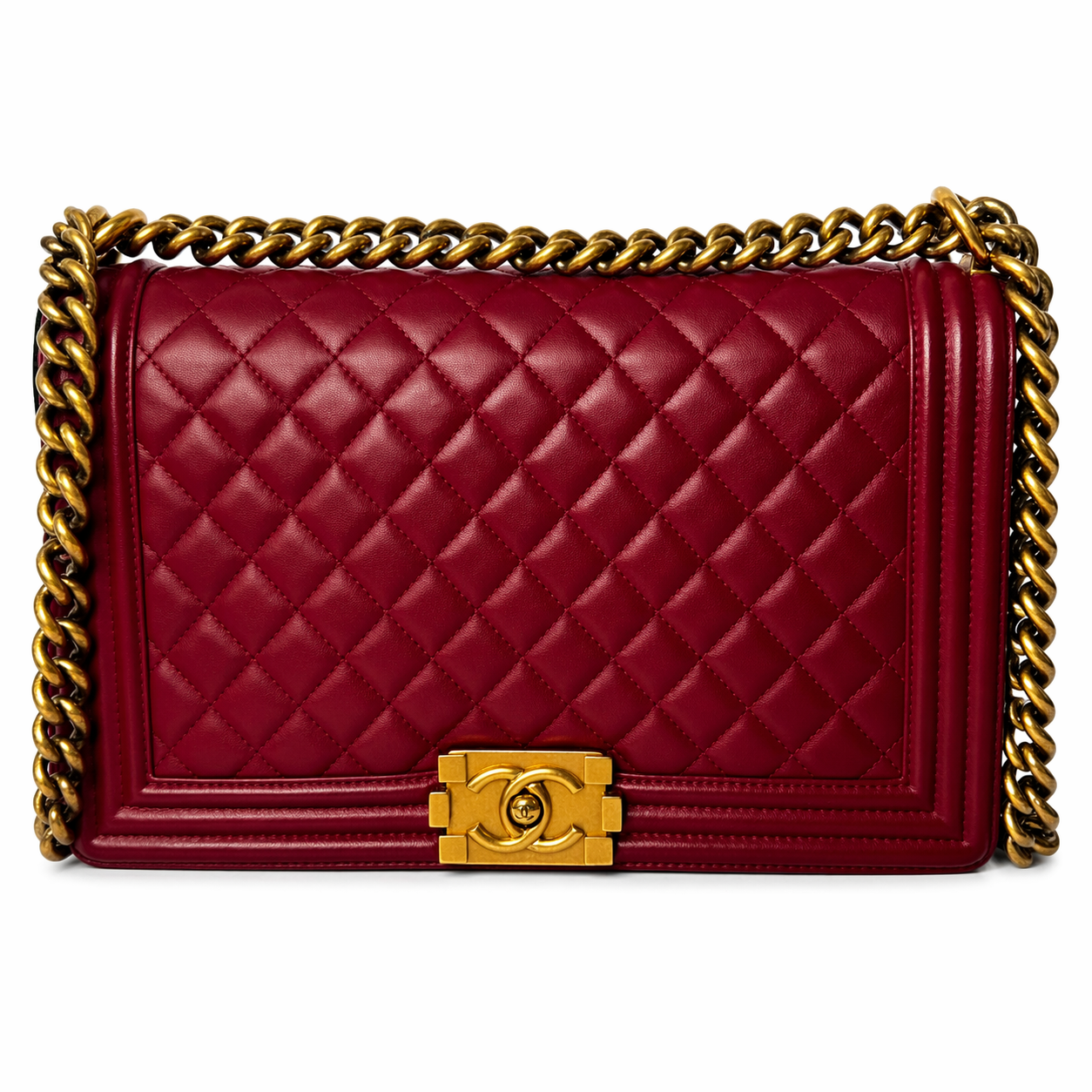 CHANEL CC DARK RED QUILTED CALFSKIN LARGE BOY BAG