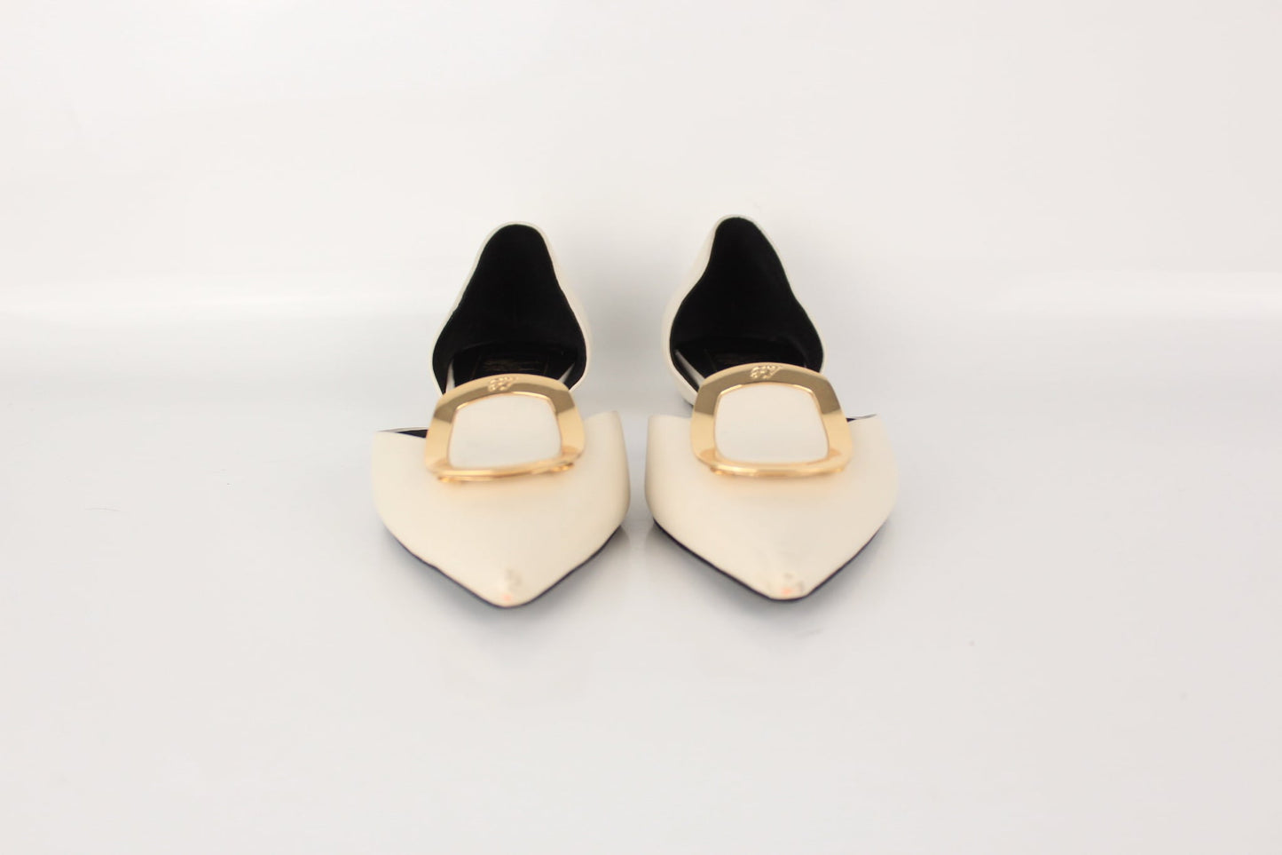 ROGER VIVIER CHIPS D’ORSAY WHITE PATENT BALLET FLATS