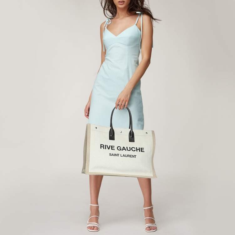 YVES SAINT LAURENT YSL RIVE GAUCHE CANVAS SMALL TOTE BAG