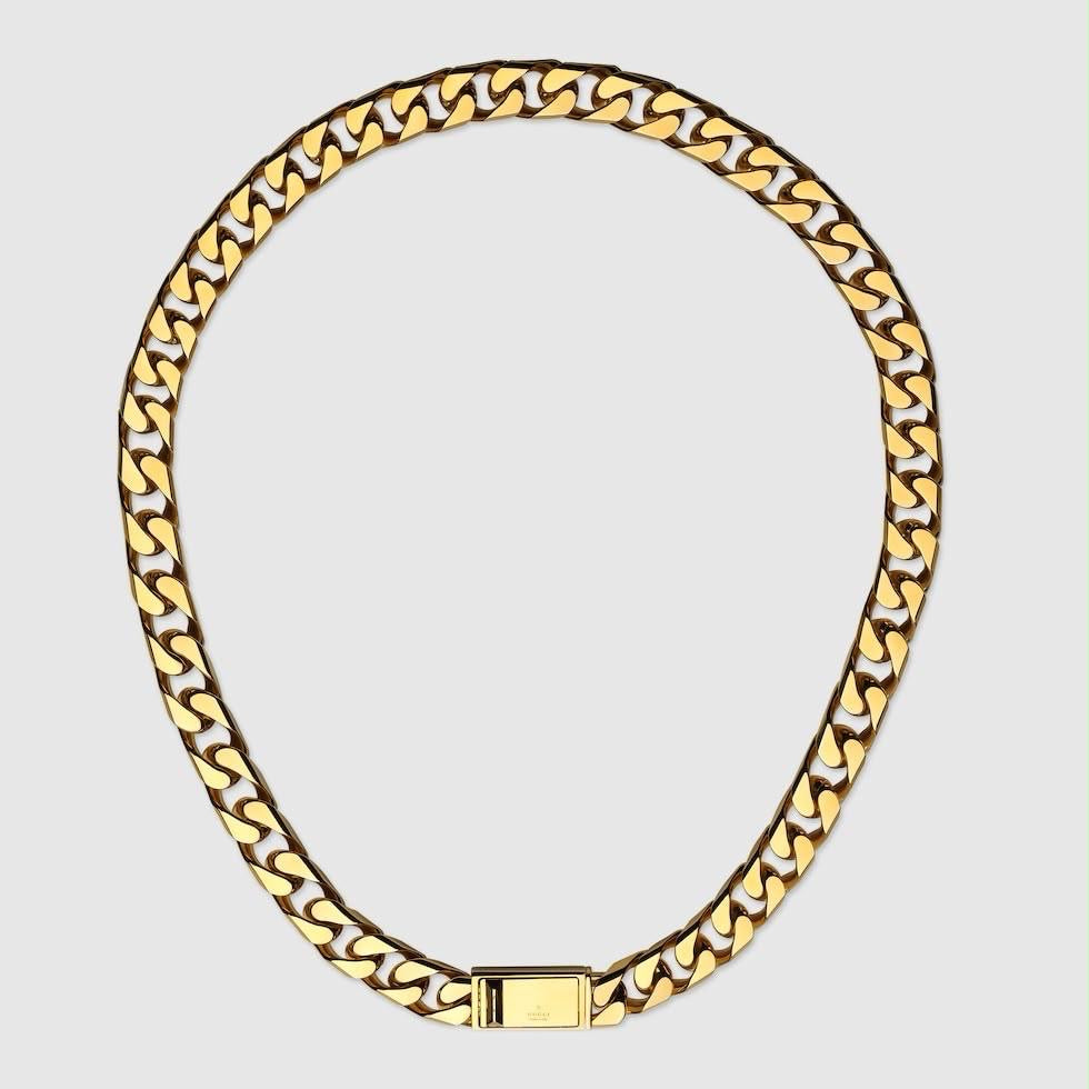 GUCCI GG LOGO SCRIPT TAG CHAIN NECKLACE