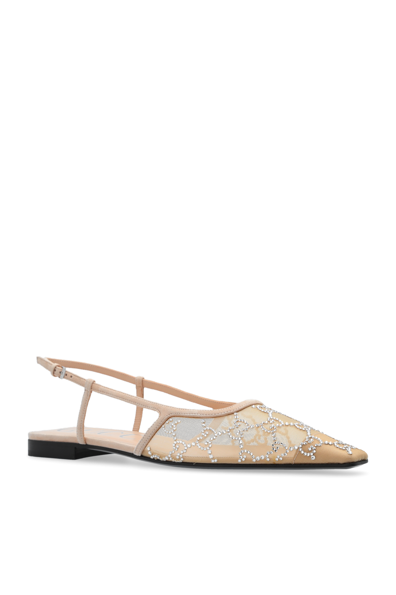 GUCCI GG MESH CRYSTAL BALLET SLINGBACK FLATS