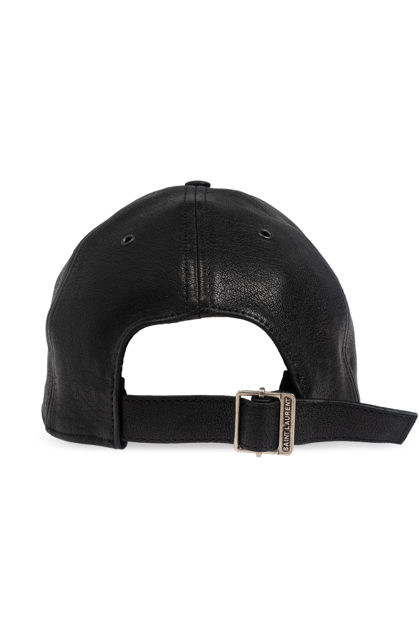 YVES SAINT LAURENT YSL LEATHER CAP WITH LOGO EMBOSSED