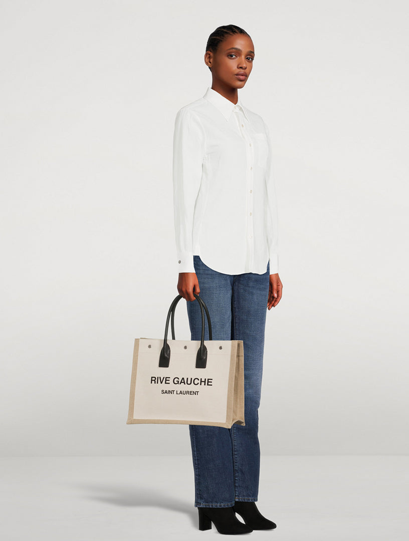 YVES SAINT LAURENT YSL RIVE GAUCHE CANVAS SMALL TOTE BAG