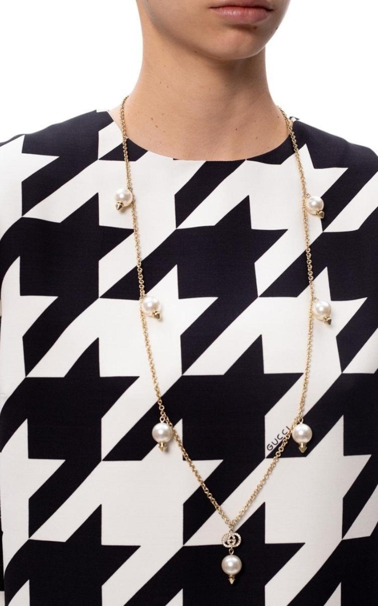GUCCI GG INTERLOCKING G PEARLS PENDANT NECKLACE