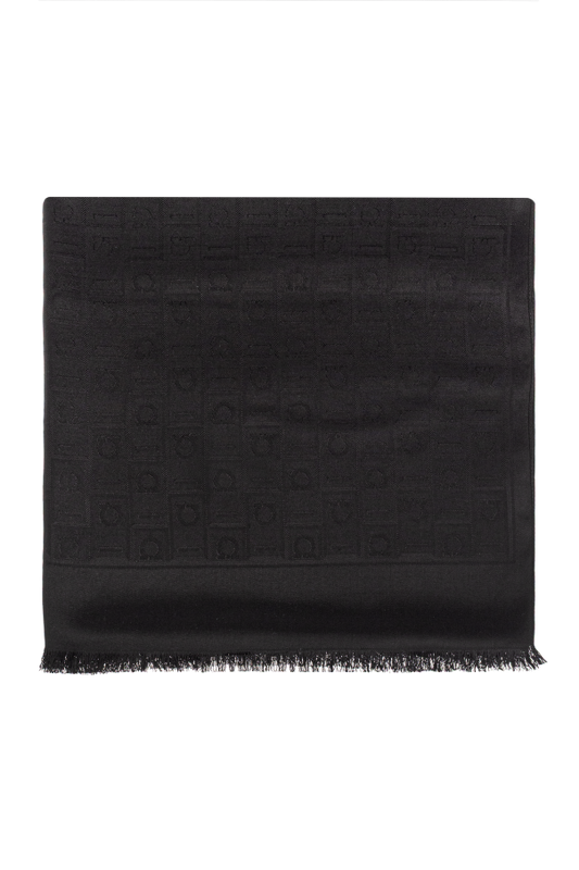 SALVATORE FERRAGAMO GANCINI JACQUARD SILK WOOL SCARF