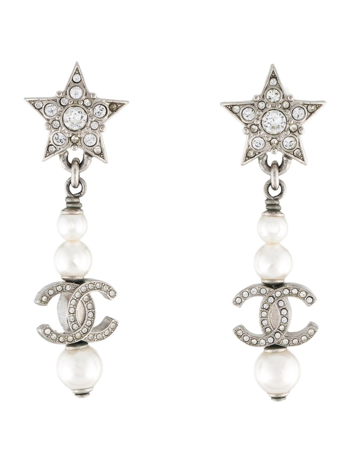 CHANEL CC DROP PEARL EARRINGS WITH CRYSTALS