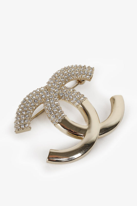 CHANEL CC CHAMPAGNE GOLD CRYSTAL BROOCH